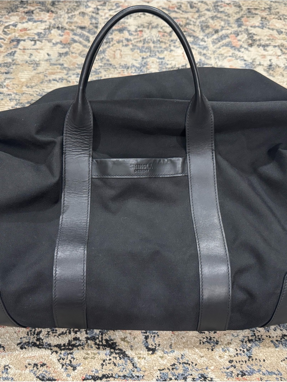 Shinola Detroit Black Canvas & Leather Trim Weekender Large Tote Travel Bag